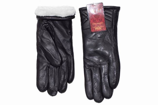 Women's gloves long leather teddy bear