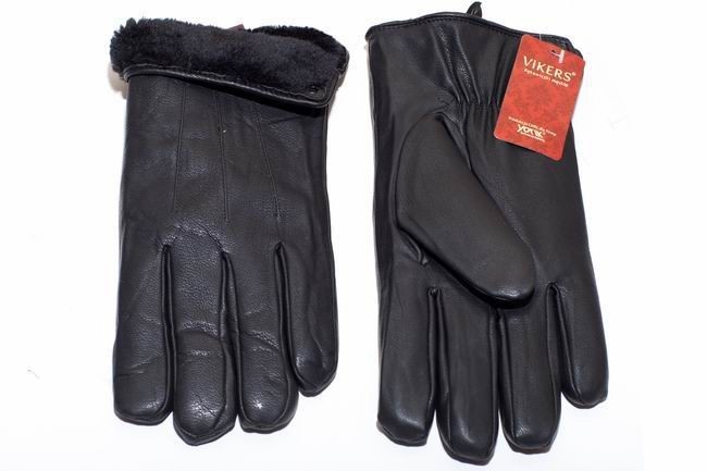 Men's leather gloves eco black - long teddy bear