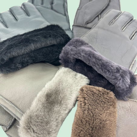 Winter Gloves for Men / Leather with Faux Fur Cuff